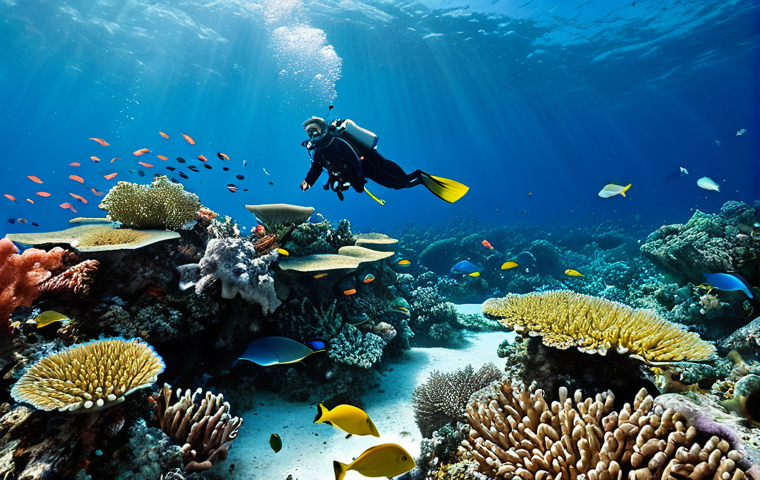 팔라우 다큐멘터리 촬영지 - Underwater Paradise**
"A vibrant coral reef teeming with colorful fish in Palau's clear waters, saf...