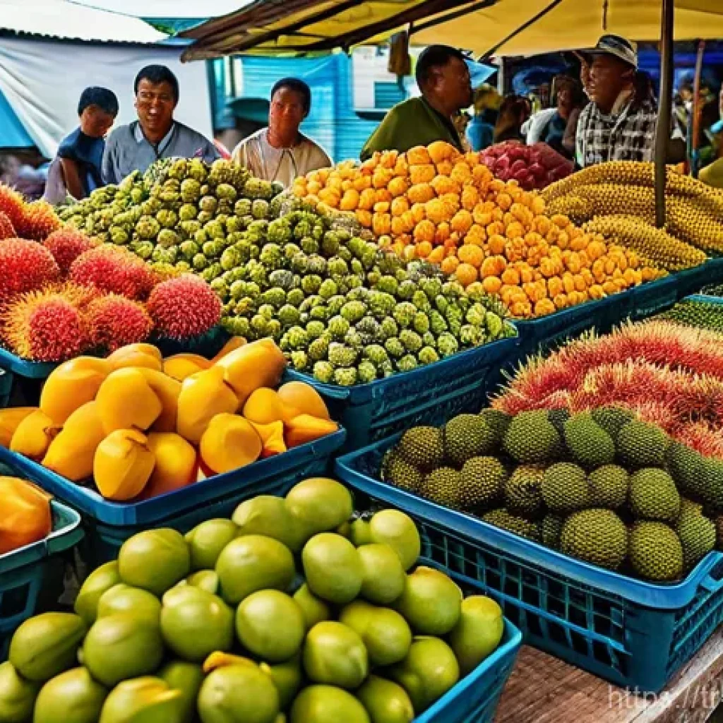 팔라우 현지 음식 추천 - **Vibrant Palau Market Feast:** "A bustling and colorful open-air market in Koror, Palau, alive with...