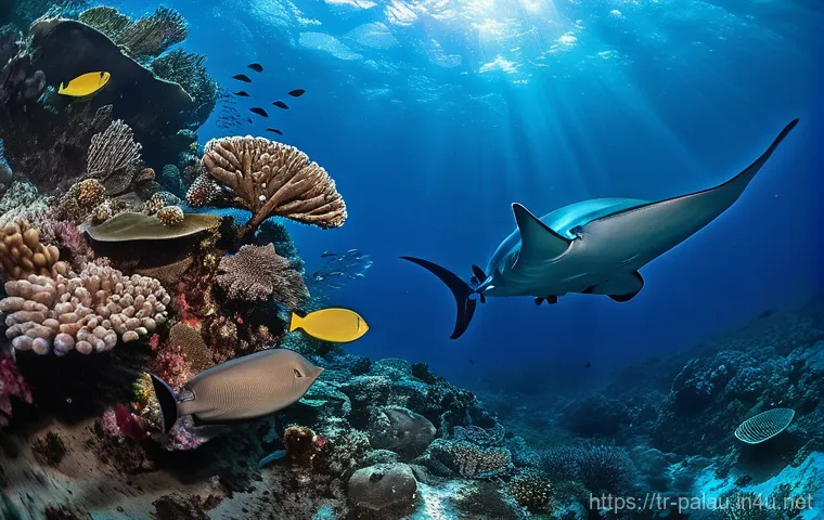 팔라우의 숨겨진 명소 - **A Serene Underwater Encounter in Palau**
"A graceful female diver, wearing a full wetsuit and ...