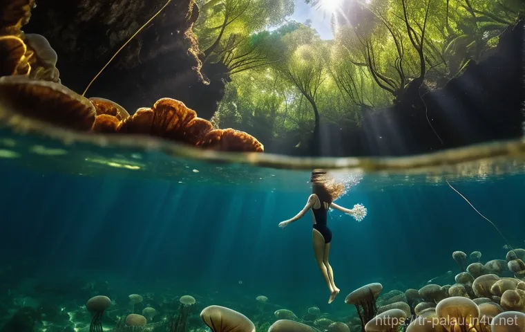 팔라우의 숨겨진 명소 - **A Serene Underwater Encounter in Palau**
"A graceful female diver, wearing a full wetsuit and ... 팔라우의 숨겨진 명소 - **A Serene Underwater Encounter in Palau**
"A graceful female diver, wearing a full wetsuit and ...